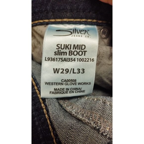 Silver Jeans Suki Mid Rise Slim Boot Womens Dark Wash Flap Pocket Denim Sz 29x33 - Picture 4 of 4